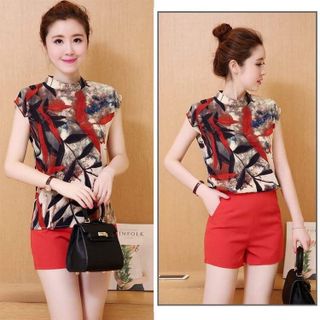 Set short áo họa tiết cổ trụ - MS 1259
