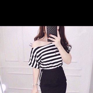 Set áo sọc chân váy bút chì