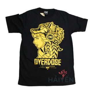 Áo thun Bigsize OverDose Thái Lan màu đen in cô gái đội nón sói nhũ vàng T0076