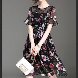 ĐẦM VOAN HOA PHỐI LƯỚI NGỰC - SD012QC