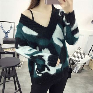 Áo len rằn ri cổ tim QC