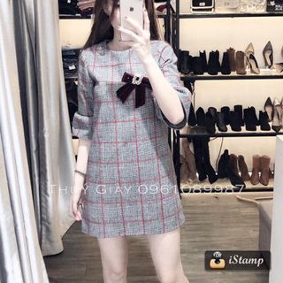 Đầm caro suông nơ
