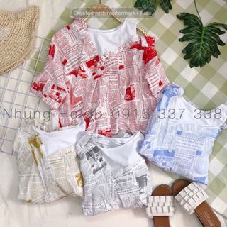 Áo sơmi tờ báo Rớt vai phối thun siêu chất