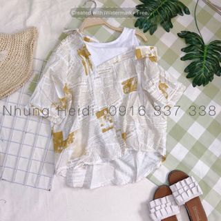 Áo sơmi tờ báo Rớt vai phối thun siêu chất