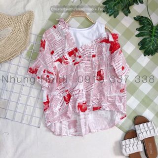 Áo sơmi tờ báo Rớt vai phối thun siêu chất
