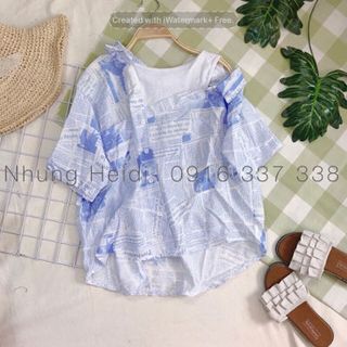 Áo sơmi tờ báo Rớt vai phối thun siêu chất