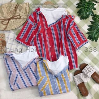 Áo sơmi rớt vai Rớt vai phối thun siêu chất