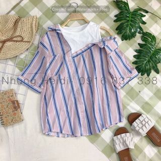 Áo sơmi rớt vai Rớt vai phối thun siêu chất