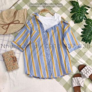 Áo sơmi rớt vai Rớt vai phối thun siêu chất