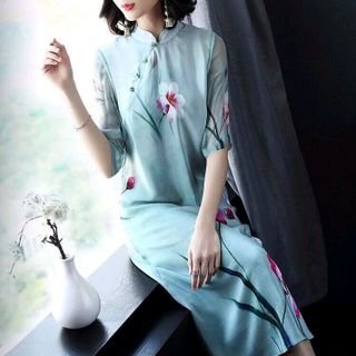 Đầm Lụa In Hoa