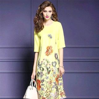 Đầm Thêu Đẹp Hồng Vàng