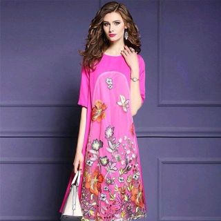 Đầm Thêu Đẹp Hồng Vàng