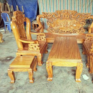 Bàn Ghế Gỗ Gõ Đỏ Chạm Rồng Bác Tiên cột 12