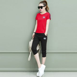 Set bộ lửng xanh lá logo da viền sọc tay