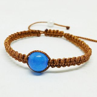 Bán sỉ vòng tay handmade phong thủy đá mã não xanh dương dây nâu VT1802