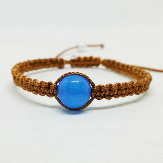 Bán sỉ vòng tay handmade phong thủy đá mã não xanh dương dây nâu VT1802