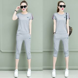 Set bộ lửng màu ngói logo da viền sọc tay