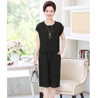 Set bộ lửng summer đen cánh dơi tay lật