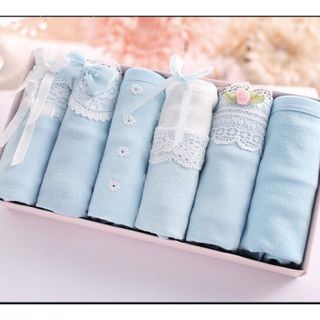 Hộp quà tặng 6 quần lót nữ cotton xinh xắn - Set màu xanh da trời giá sỉ