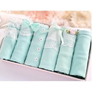 Hộp quà tặng 6 quần lót nữ cotton xinh xắn - Set màu xanh lá giá sỉ