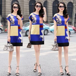 Đầm suông phối khung in hóa