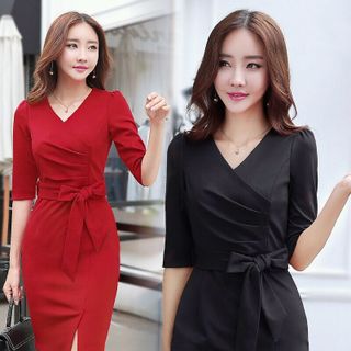 Đầm suông cổ V tay lỡ