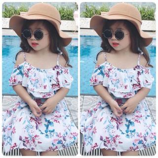 Váy maxi lanh lụa 2 dây cho bé 1-7T