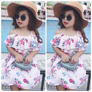 Váy maxi lanh lụa 2 dây cho bé 1-7T