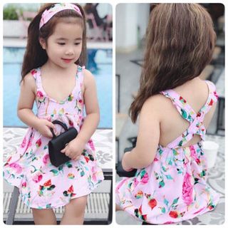 Váy lanh đan lưng cho bé 1-7T