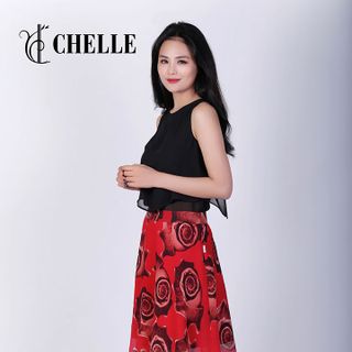 set Áo croptop 2 lớp và Chân váy xòe viền gấu