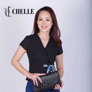 Áo vạt lệch buộc nơ màu đen