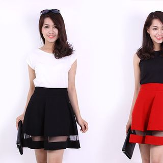 Chân váy xòe phối lưới thời trang