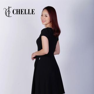 Đầm xòe cộc tay vạt chồng đính hoa