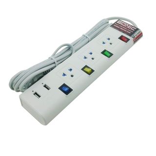 Ổ cắm điện Thái Lan 3 ổ cắm đa năng 3 công tắc có nắp che bảo vệ 2 cổng USB dây dài 3m MU43