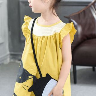 đầm suôn màu vàng hình con mèo