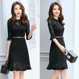Đầm đen body dự tiệc phối ren đuôi cá