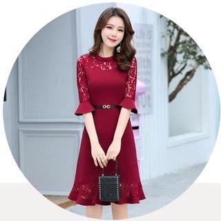 Đầm đen body dự tiệc phối ren đuôi cá