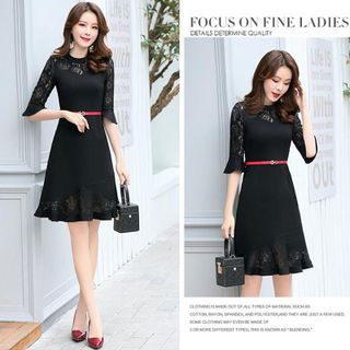 Đầm đỏ body dự tiệc phối ren đuôi cá
