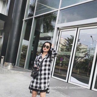 Đầm sơmi caro phối ren