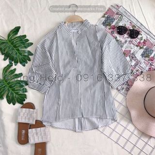 Áo sơmi cổ trụ Nút ngược phía sau