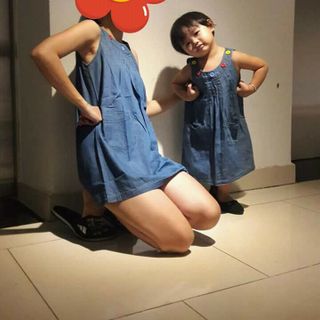 set mẹ bé jean mềm nut cổ