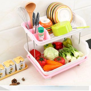 Kệ 2 tầng cho nhà bếp có khay thoát nước siêu tiện dụng màu xanh lá