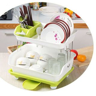 Kệ 2 tầng cho nhà bếp có khay thoát nước siêu tiện dụng màu xanh lá