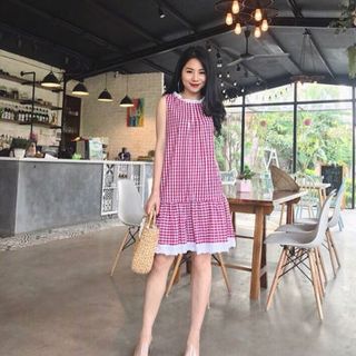 Váy kẻ dáng suông đuôi cá