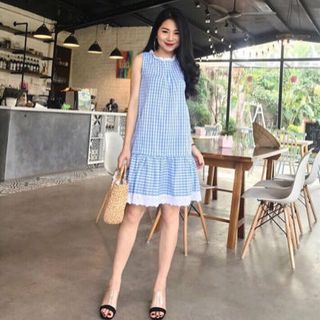 Váy kẻ dáng suông đuôi cá