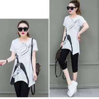 Set bộ lửng trắng cô gái form dài áo cách điệu