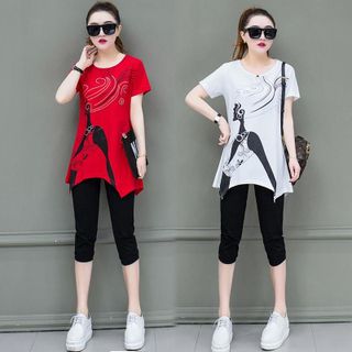 Set bộ lửng đỏ cô gái form dài áo cách điệu