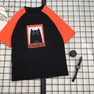 ÁO THUN COTTON RAGLAN IN HÌNH MÈO