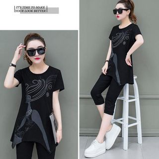 Set bộ lửng đen cô gái form dài áo cách điệu