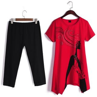 Set bộ lửng đen cô gái form dài áo cách điệu